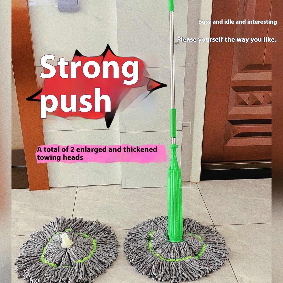 2-in-1 Self-Wringing Mop | Rotating Microfiber Floor Mop with Stainless Steel Pole â Hands-Free Dehydration for Easy Cleaning