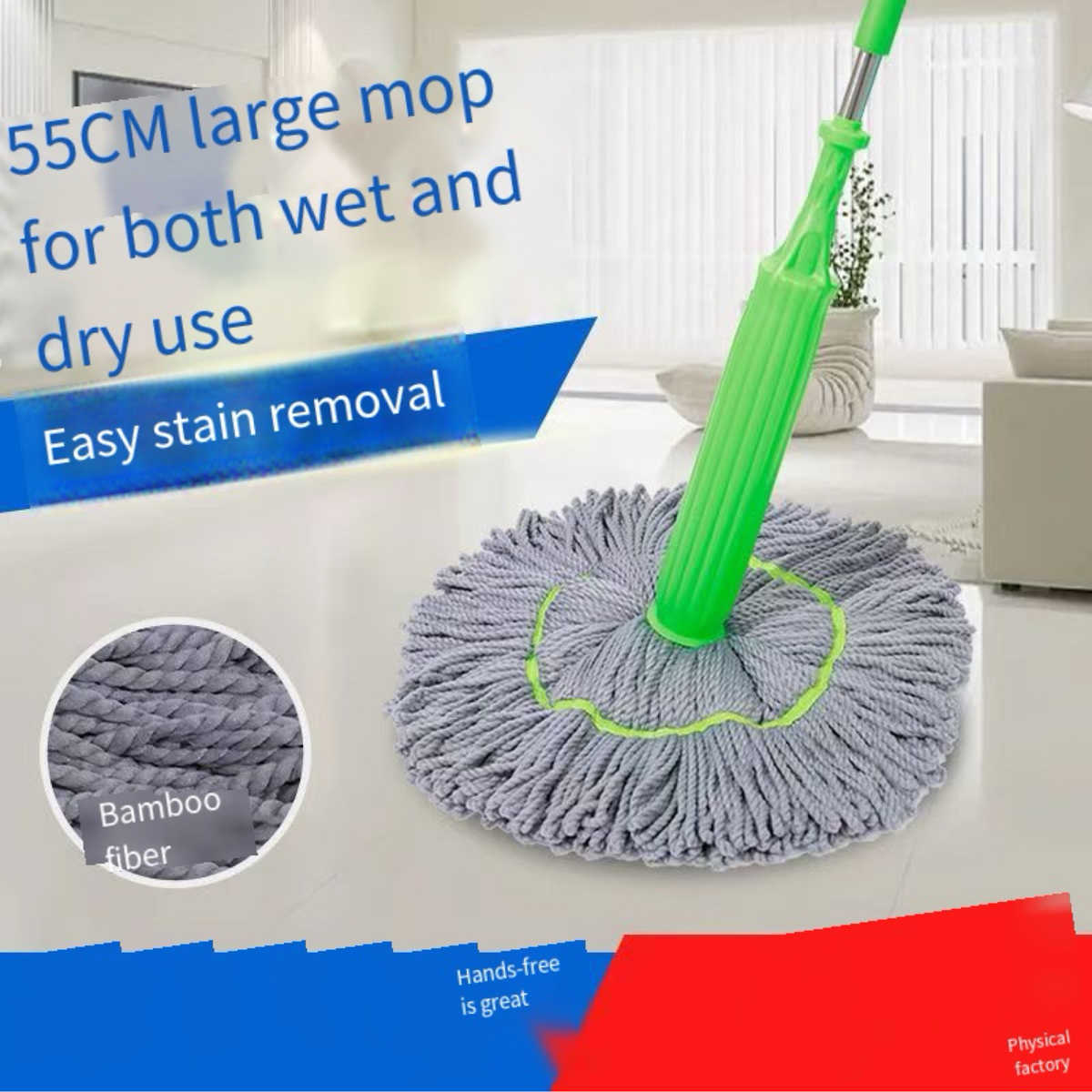 2-in-1 Self-Wringing Mop | Rotating Microfiber Floor Mop with Stainless Steel Pole – Hands-Free Dehydration for Easy Cleaning